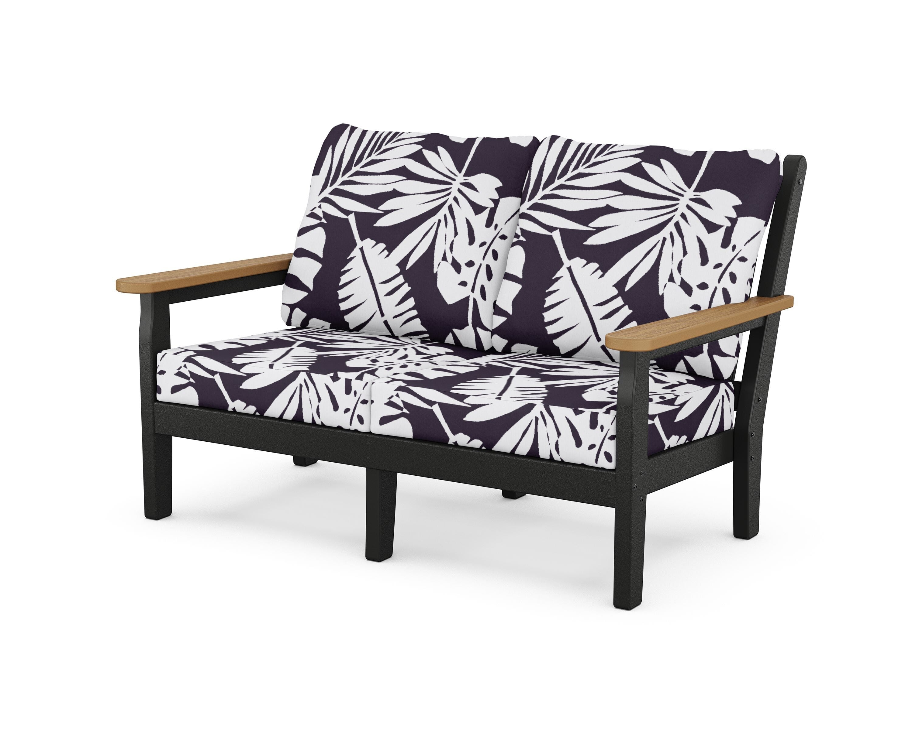 POLYWOOD® Chippendale Deep Seating Loveseat in Black / Natural / Leaf Navy