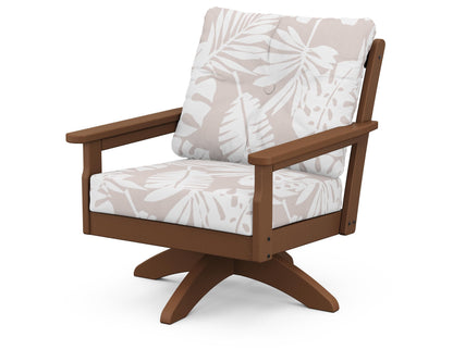 POLYWOOD® Vineyard Deep Seating Swivel Chair in Teak / Leaf Dune Burlap