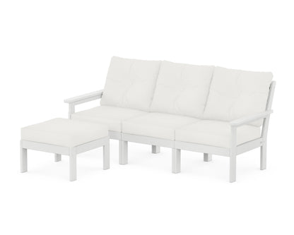 POLYWOOD® Vineyard 4-Piece Sectional with Ottoman in White / Natural Linen
