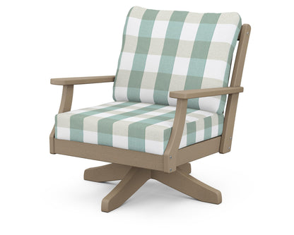 POLYWOOD® Braxton Deep Seating Swivel Chair in Vintage Sahara / Buffalo Plaid Glacier Spa