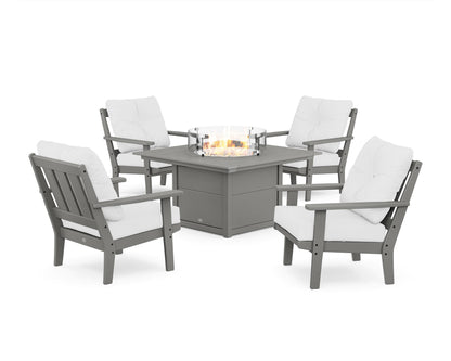 POLYWOOD® Oxford 5-Piece Deep Seating Set with Fire Pit Table in Slate Grey / Natural