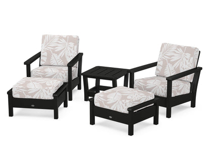POLYWOOD® Harbour 5-Piece Deep Seating Chair Set in Black / Leaf Dune Burlap