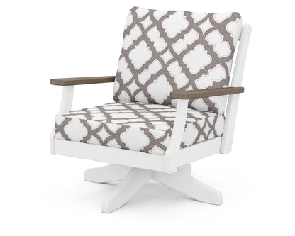POLYWOOD® Braxton Deep Seating Swivel Chair in White / Kona / Trellis Grey Mist
