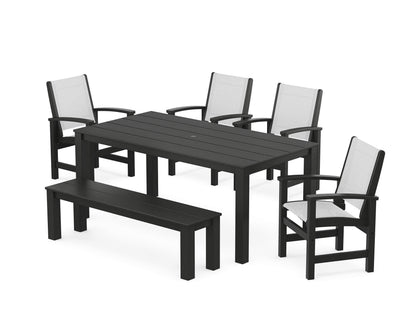POLYWOOD® Coastal 6-Piece Parsons Dining Set with Bench in Black / White Sling