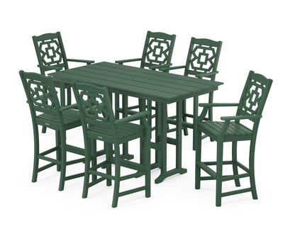 Martha Stewart by POLYWOOD® Chinoiserie Arm Chair 7-Piece Farmhouse Bar Set in Green