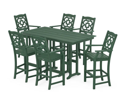 Chinoiserie Arm Chair 7-Piece Farmhouse Bar Set