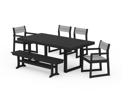 POLYWOOD® EDGE Sling 6-Piece Dining Set with Bench in Black / Metallic Sling