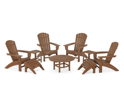 POLYWOOD® Nautical Curveback Adirondack Chair 9-Piece Conversation Set in Teak