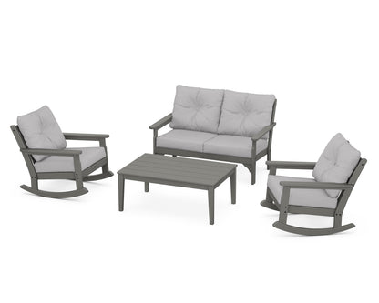 POLYWOOD® Vineyard 4-Piece Deep Seating Rocking Chair Set in Slate Grey / Granite