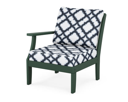 POLYWOOD® Braxton Modular Left Arm Chair in Green / Trellis Marine Indigo