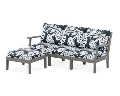 POLYWOOD® Braxton Modular 4-Piece Deep Seating Set with Ottoman in Slate Grey / Leaf Marine Indigo