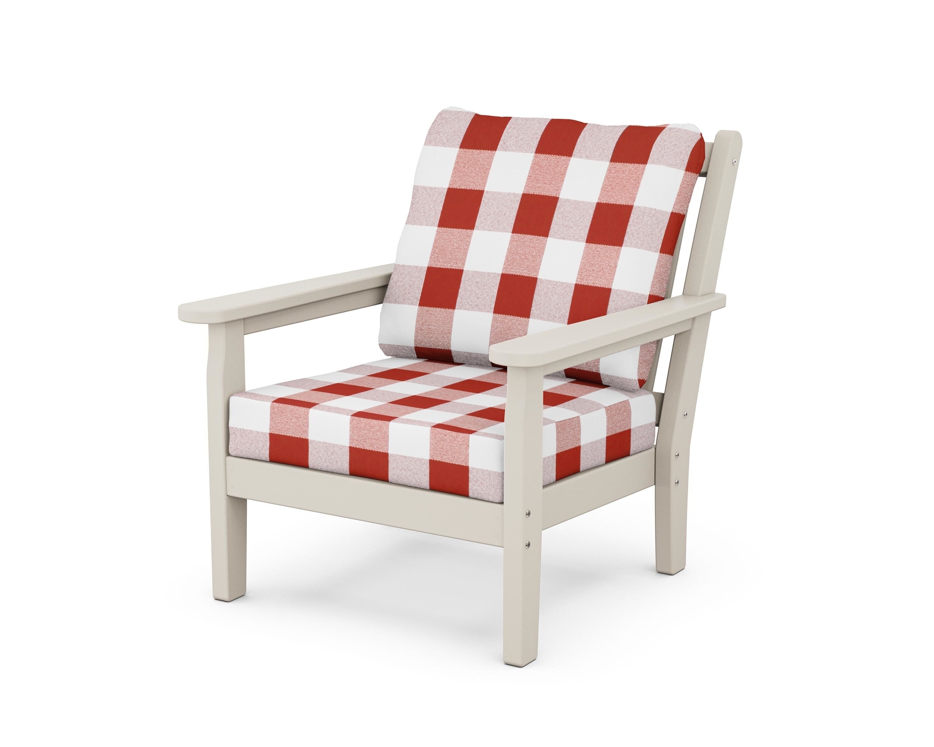 POLYWOOD® Chippendale Deep Seating Chair in Sand / Buffalo Plaid Crimson