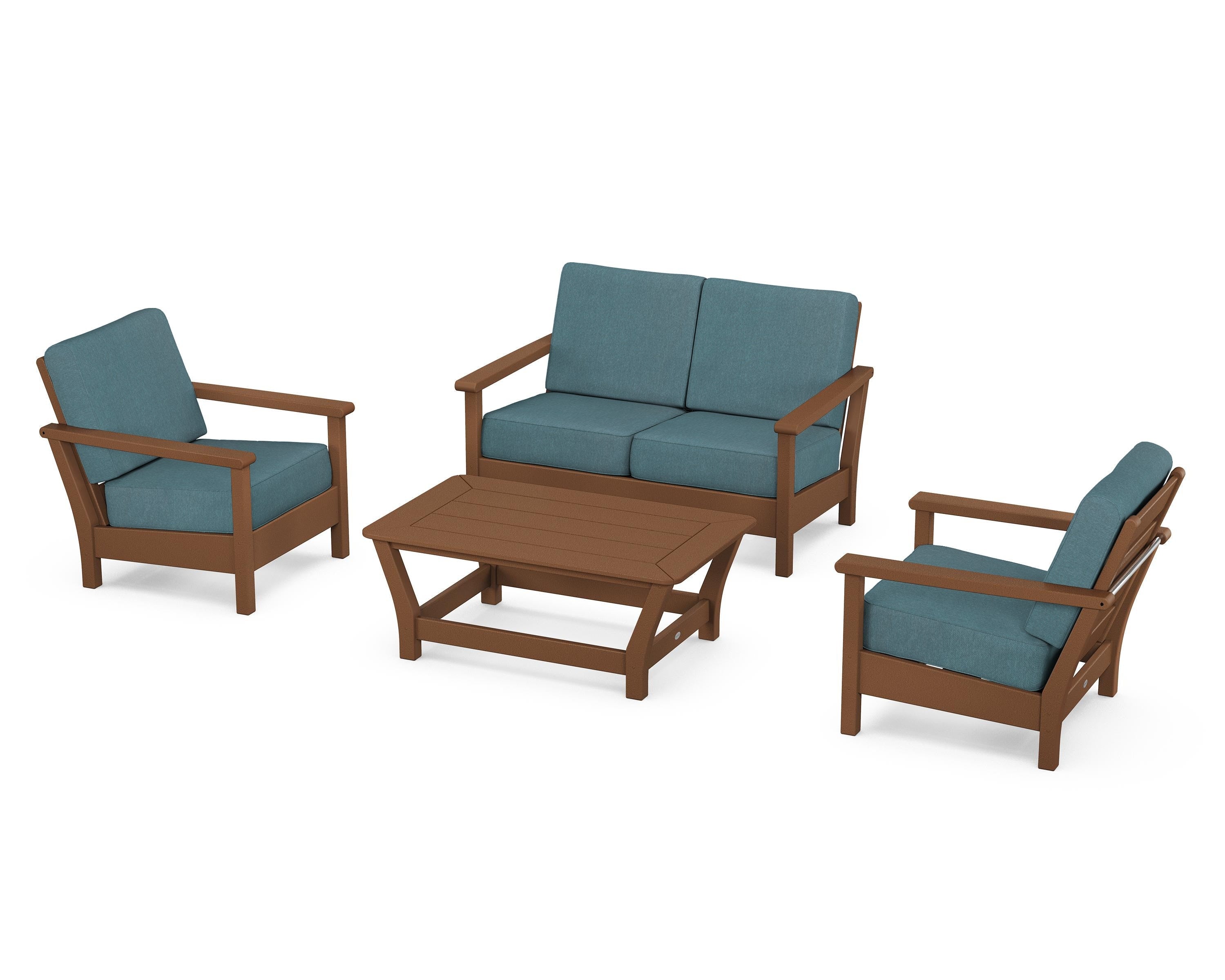 POLYWOOD® Harbour 4-Piece Deep Seating Set in Teak / Ocean Teal