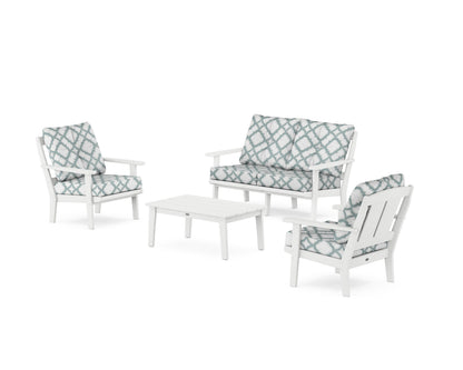 POLYWOOD® Mission 4-Piece Deep Seating Set with Loveseat in White / Trellis Glacier Spa