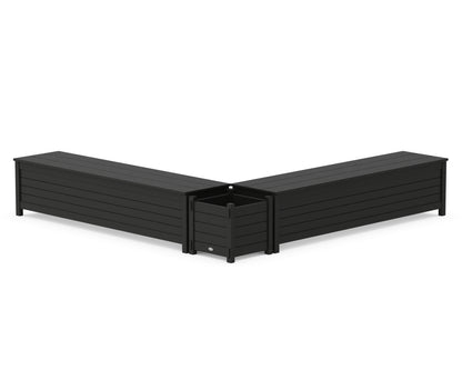 POLYWOOD® 72" Nautical L- Shaped Planter Storage Bench Set in Black
