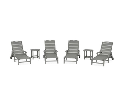 POLYWOOD® Nautical Chaise 6-Piece Set with Arms & Wheels in Slate Grey