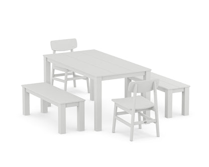 POLYWOOD® Modern Studio Urban Chair 5-Piece Parsons Dining Set with Benches in White
