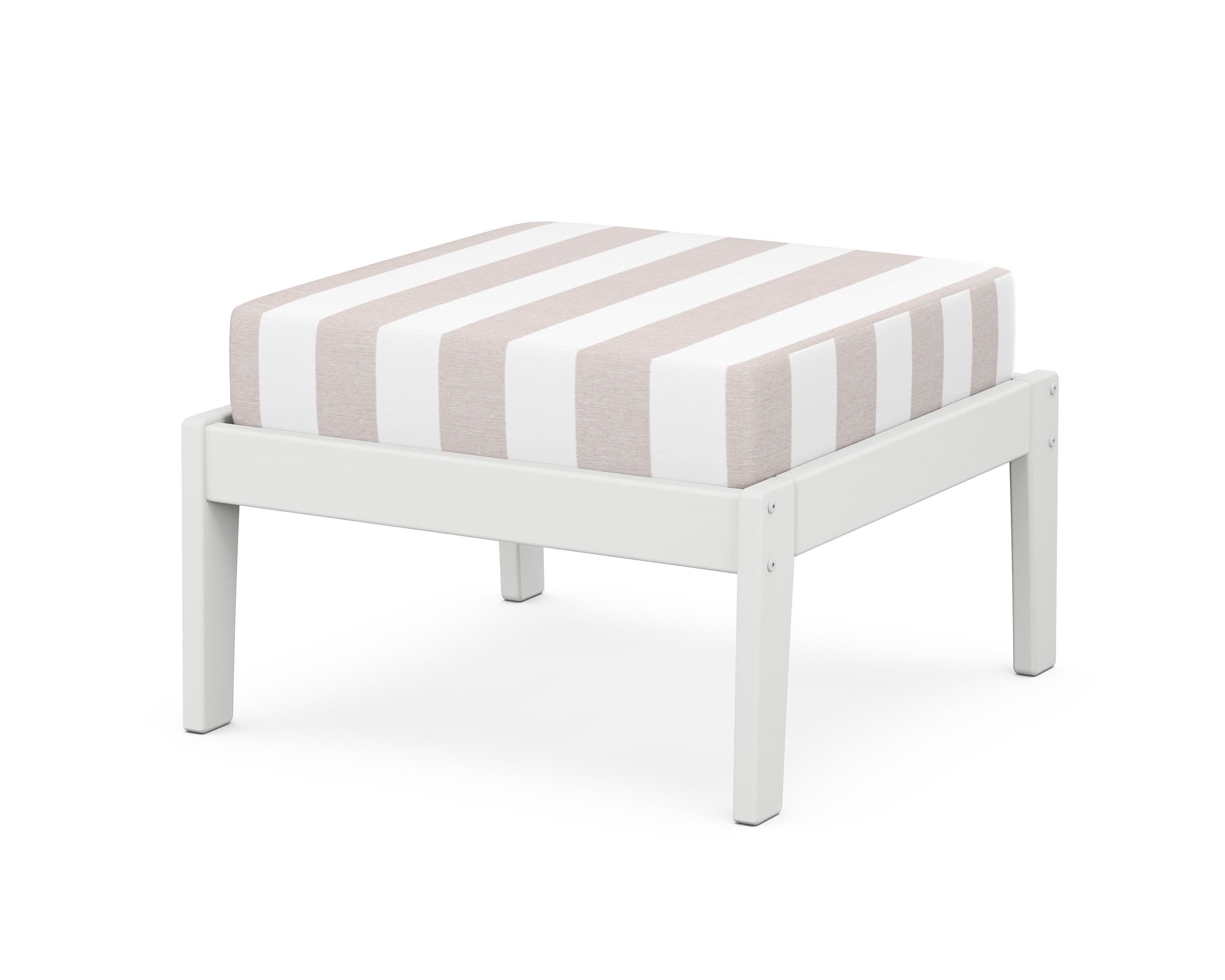 Unbranded Deep Seating Ottoman in White / Cabana Stripe Dune Burlap