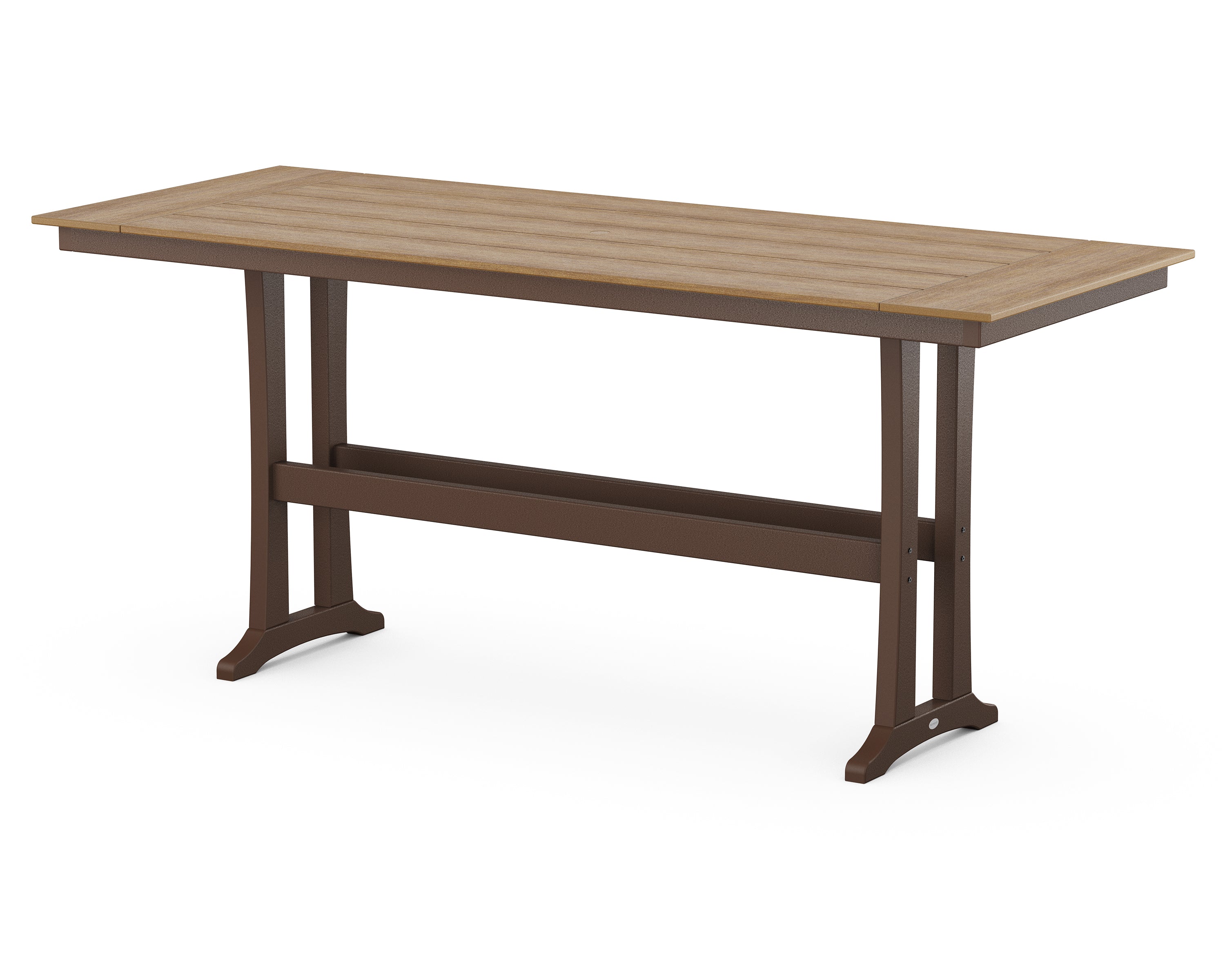 POLYWOOD® Farmhouse Trestle 38" x 96" Bar Table in Mahogany / Natural