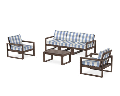 POLYWOOD® EDGE Sectional 4-Piece Deep Seating Set with Sofa in Mahogany / Buffalo Plaid Sky Blue