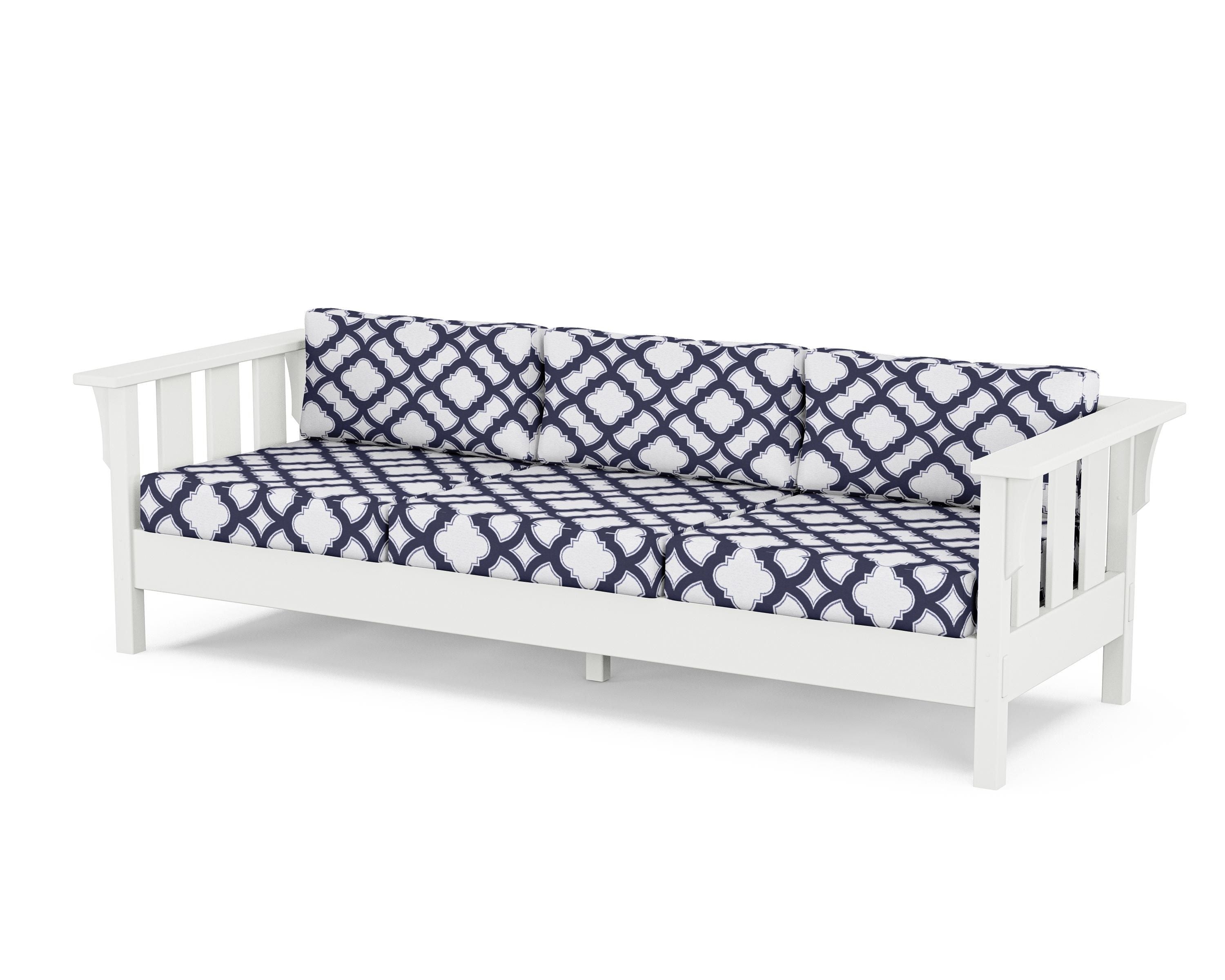 Martha Stewart by POLYWOOD® Acadia Deep Seating Sofa in White / Trellis Navy