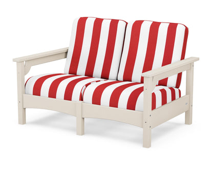 POLYWOOD® Club Loveseat in Sand / Cabana Stripe Crimson