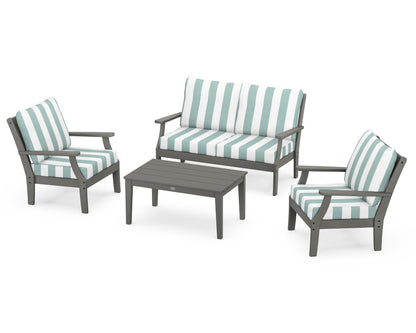 POLYWOOD® Braxton 4-Piece Deep Seating Chair Set in Slate Grey / Cabana Stripe Glacier Spa