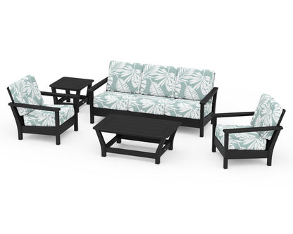 POLYWOOD® Harbour 5-Piece Deep Seating Set in Black / Leaf Glacier Spa