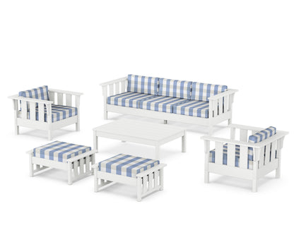 Martha Stewart by POLYWOOD® Acadia 6-Piece Lounge Sofa Set in White / Buffalo Plaid Sky Blue