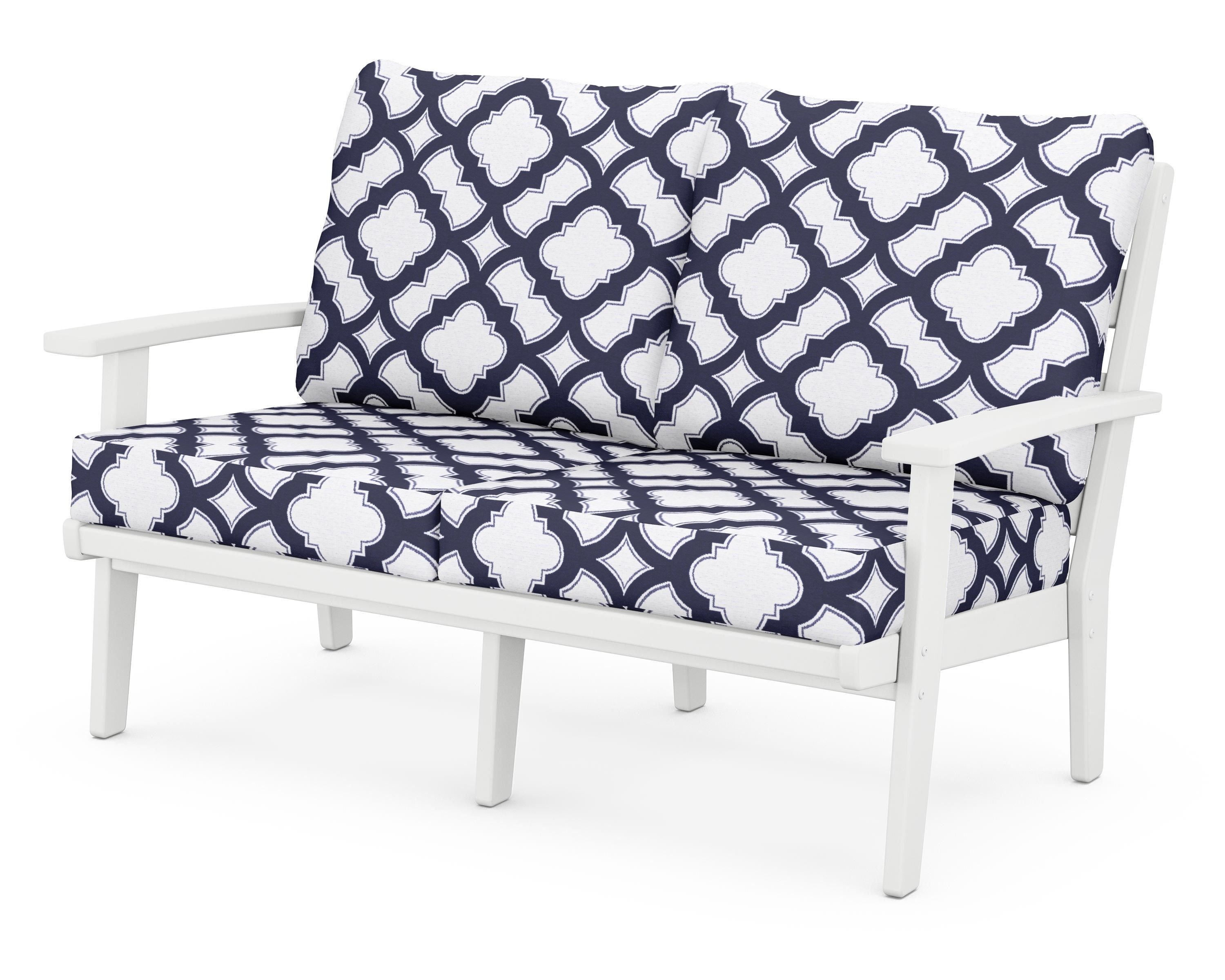 POLYWOOD® Grant Park Deep Seating Loveseat in White / Trellis Navy