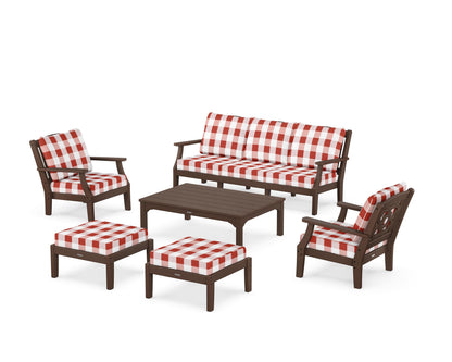 Martha Stewart by POLYWOOD® Chinoiserie 6-Piece Lounge Sofa Set in Mahogany / Buffalo Plaid Crimson
