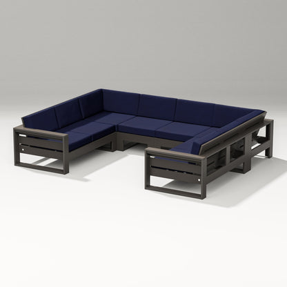 PW Designer Series Latitude U-Shaped Sectional in Vintage Coffee / Navy