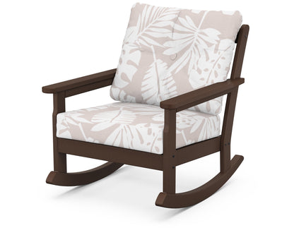 POLYWOOD® Vineyard Deep Seating Rocking Chair in Mahogany / Leaf Dune Burlap