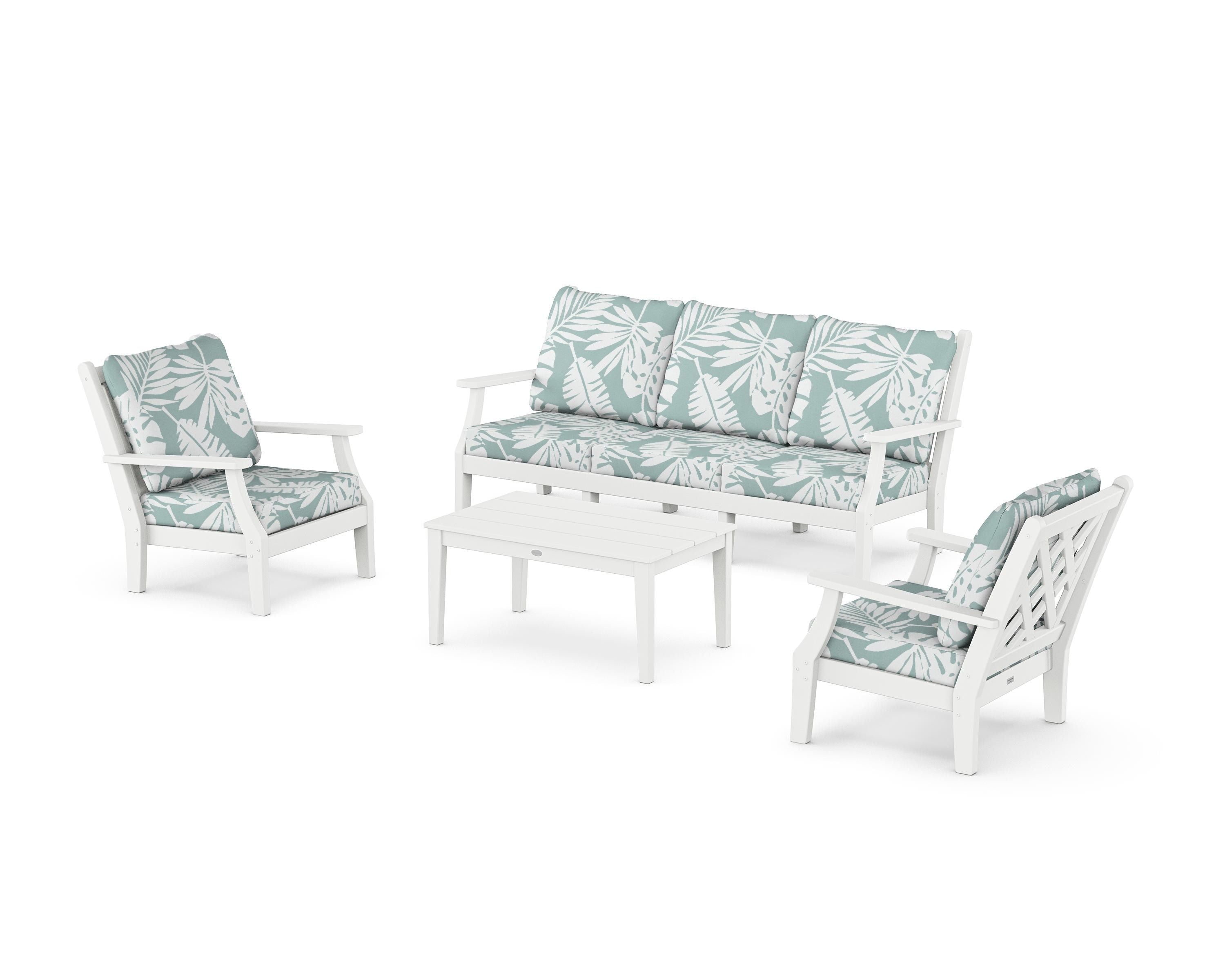 Country Living Wovendale 4-Piece Deep Seating Set with Sofa in White / Leaf Glacier Spa