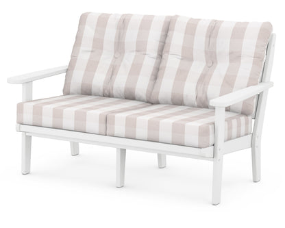 POLYWOOD® Lakeside Deep Seating Loveseat in White / Buffalo Plaid Dune Burlap