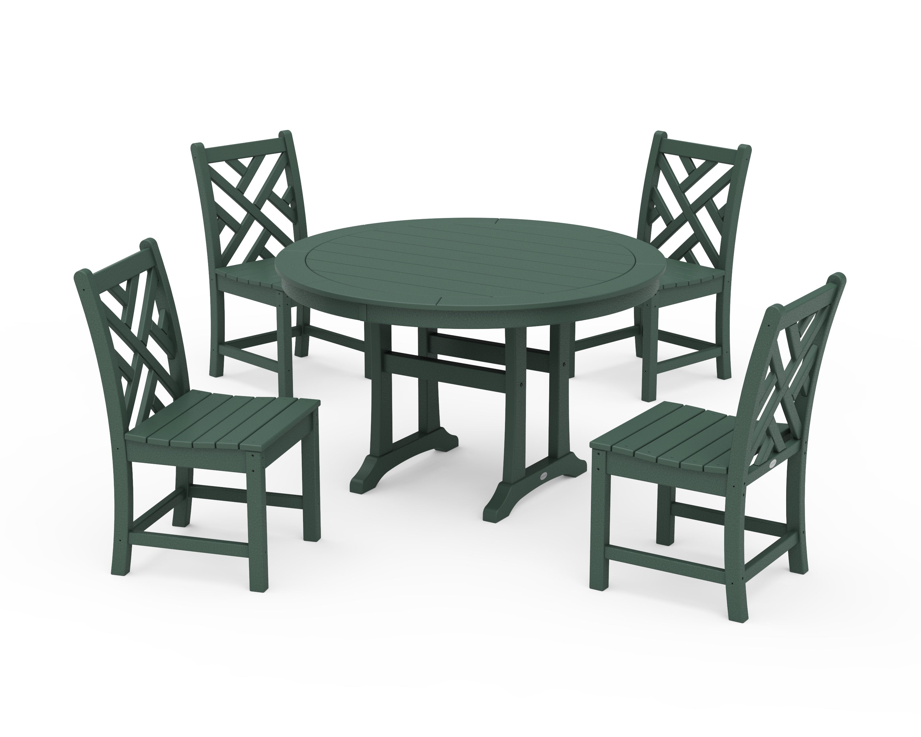 POLYWOOD® Chippendale Side Chair 5-Piece Round Dining Set With Trestle Legs in Green