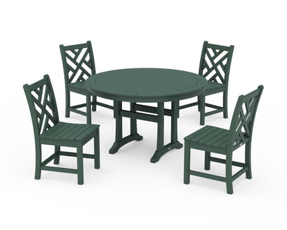 POLYWOOD® Chippendale Side Chair 5-Piece Round Dining Set With Trestle Legs in Green