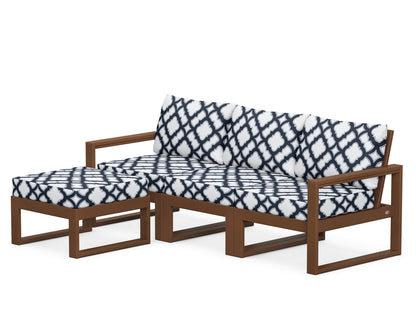 POLYWOOD® EDGE 4-Piece Modular Deep Seating Set with Ottoman in Teak / Trellis Marine Indigo