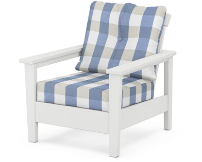 POLYWOOD® Prescott Deep Seating Chair in White / Buffalo Plaid Sky Blue