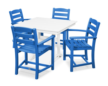 POLYWOOD® La Casa Café 5-Piece Farmhouse Trestle Arm Chair Dining Set in Pacific Blue / White