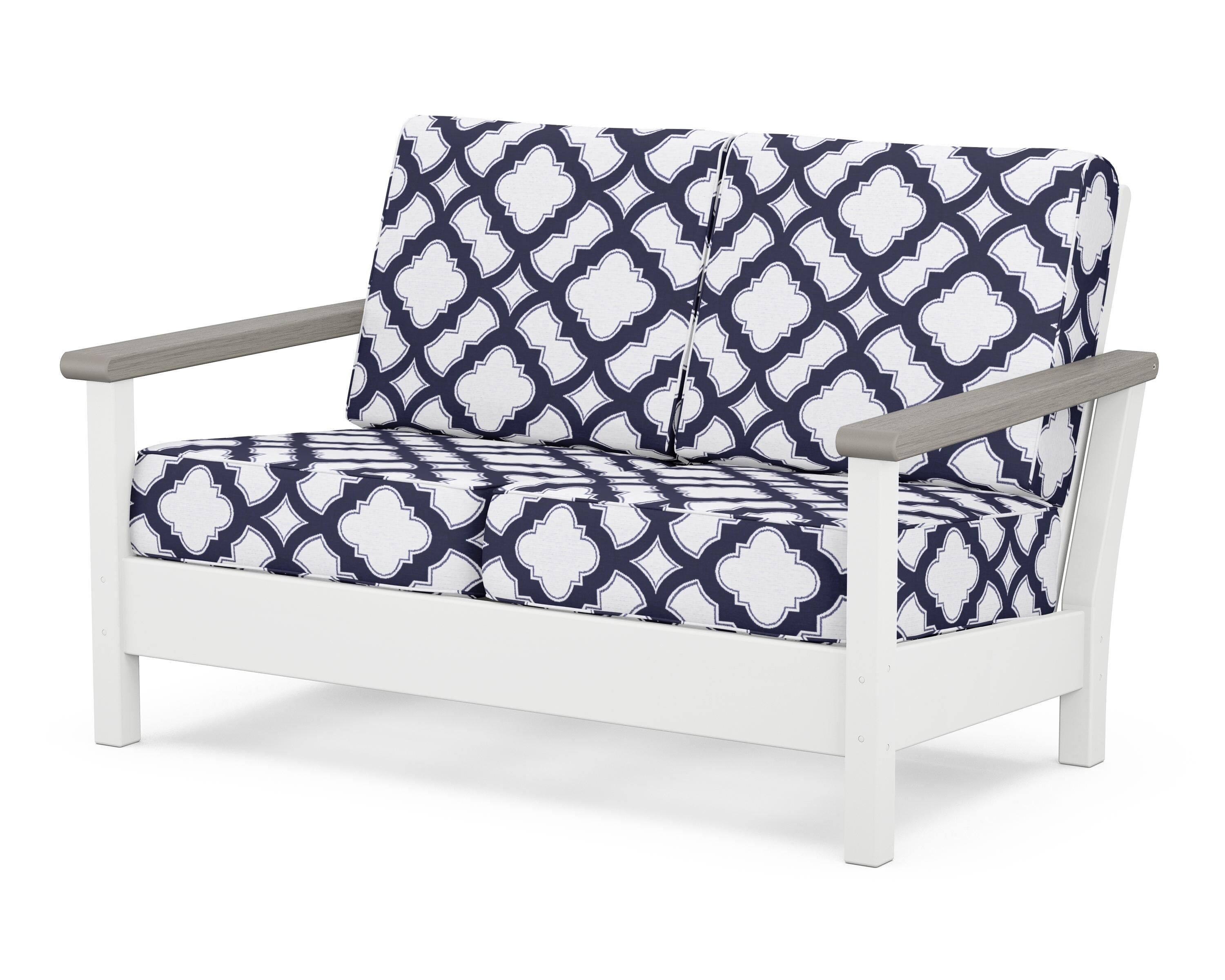 POLYWOOD® Harbour Deep Seating Loveseat in White / Driftwood / Trellis Navy