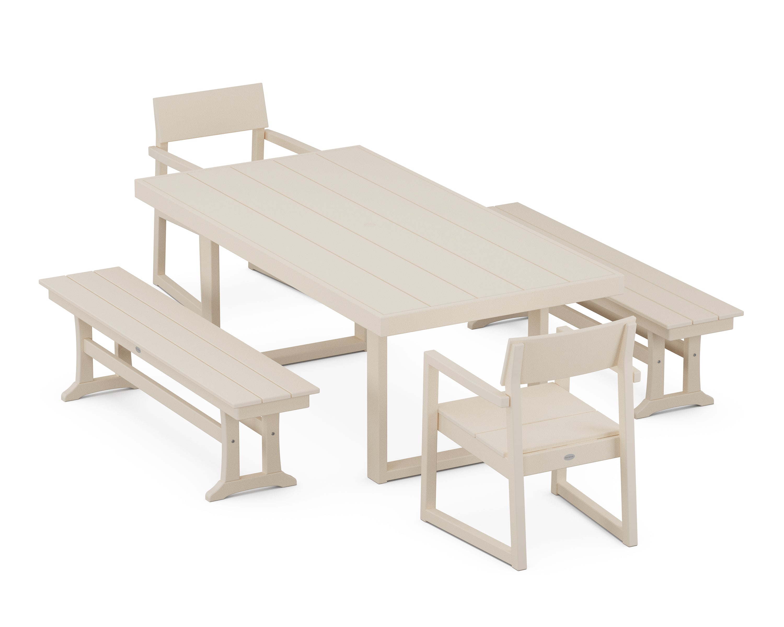 POLYWOOD® EDGE 5-Piece Dining Set with Benches in Sand