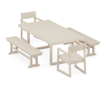 POLYWOOD® EDGE 5-Piece Dining Set with Benches in Sand