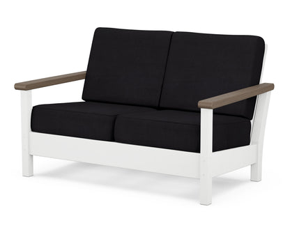 POLYWOOD® Harbour Deep Seating Loveseat in White / Kona / Midnight Linen
