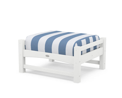 POLYWOOD® Club Ottoman in White / Cabana Stripe Sky Blue