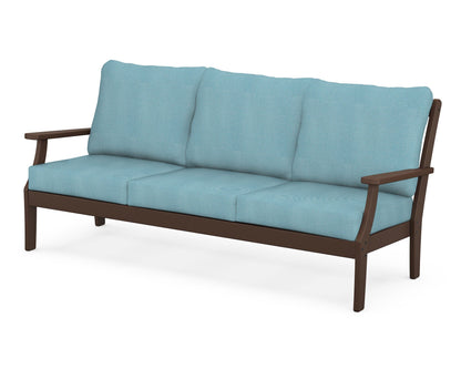 POLYWOOD® Braxton Deep Seating Sofa in Mahogany / Lattice Sky Blue