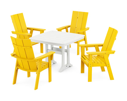 POLYWOOD® Modern Adirondack 5-Piece Dining Set with Trestle Legs in Lemon / White