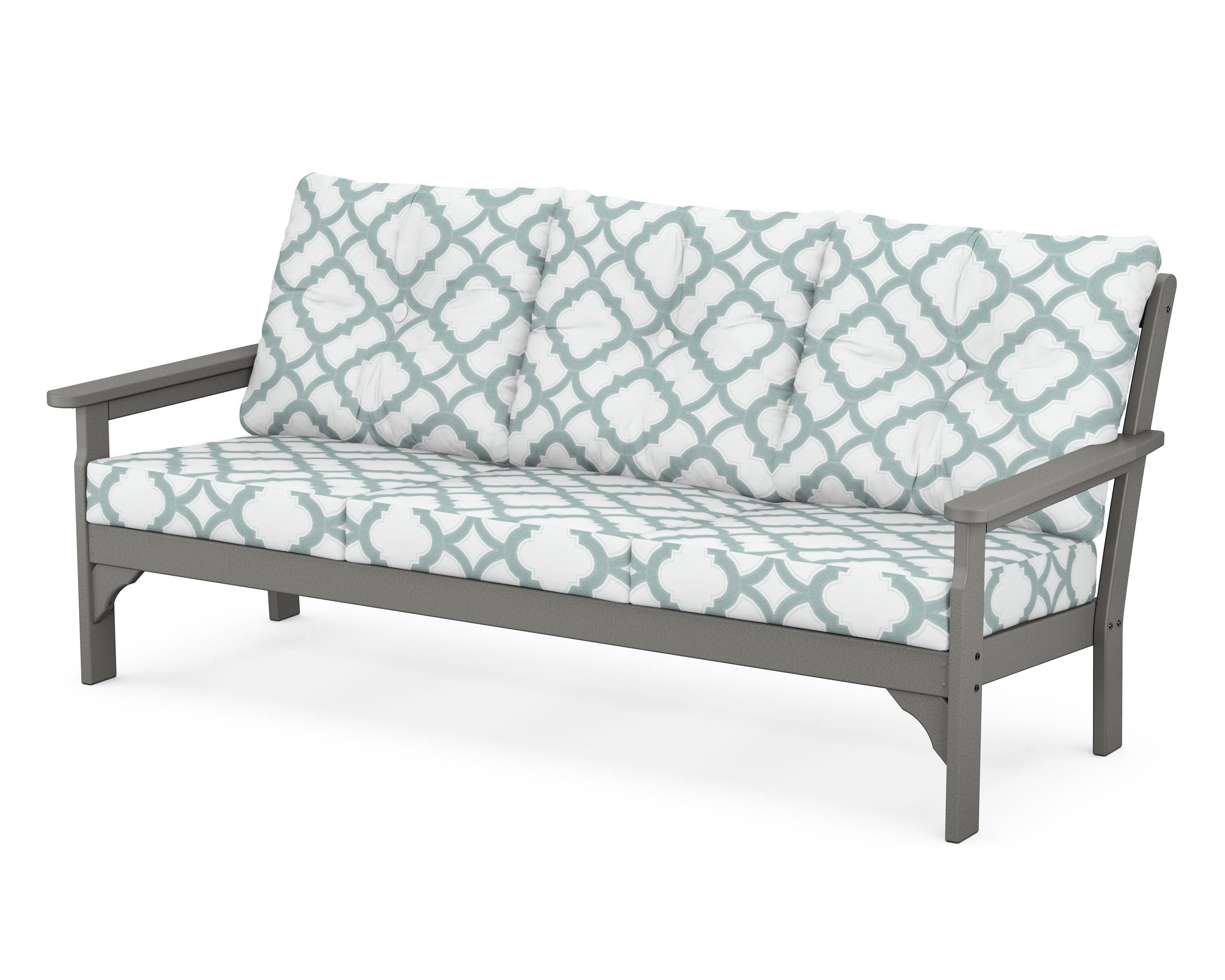 POLYWOOD® Vineyard Deep Seating Sofa in Slate Grey / Trellis Glacier Spa