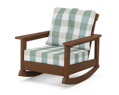 POLYWOOD® Prescott Deep Seating Rocking Chair in Teak / Buffalo Plaid Glacier Spa