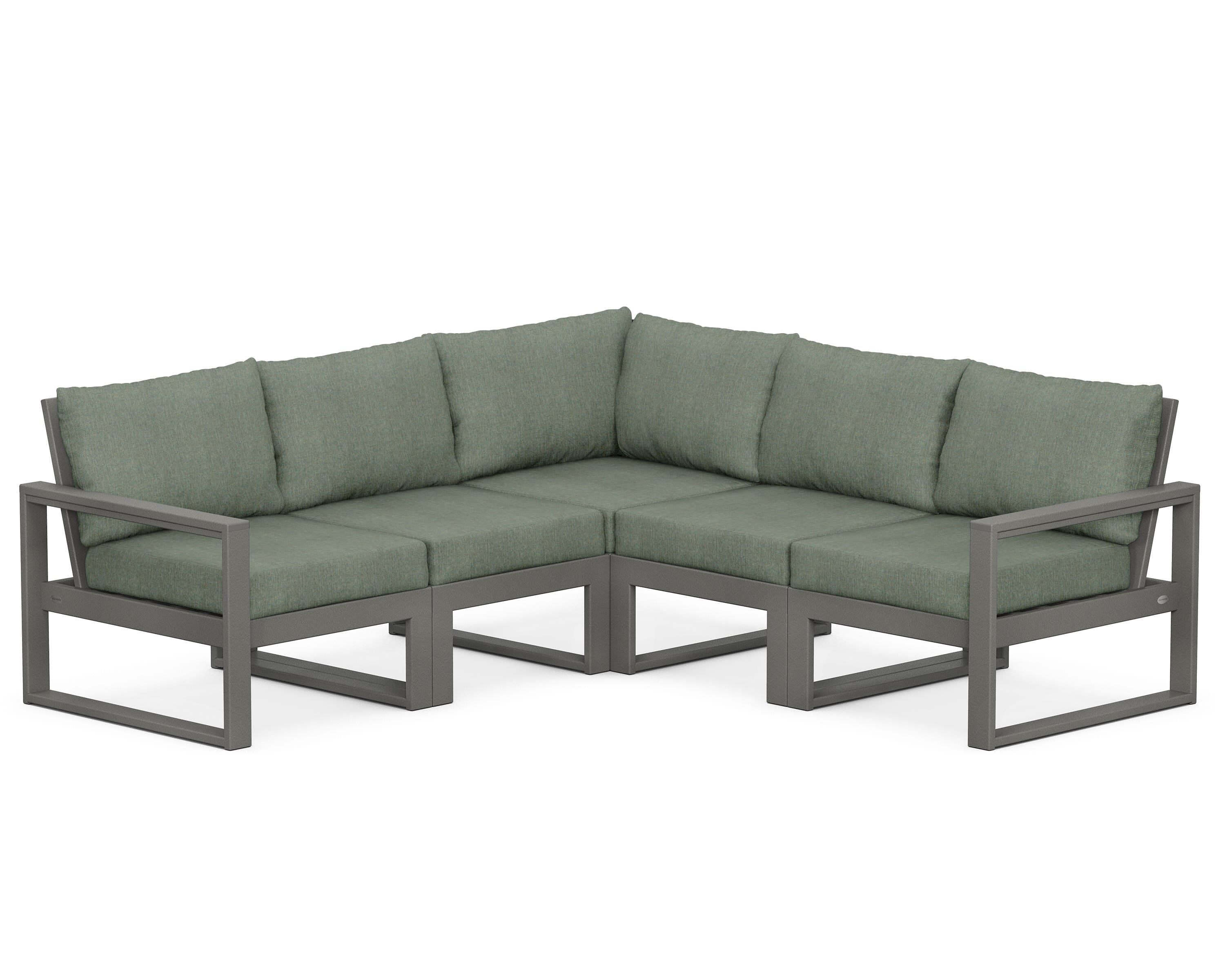 POLYWOOD® EDGE 5-Piece Modular Deep Seating Set in Slate Grey / Cast Sage
